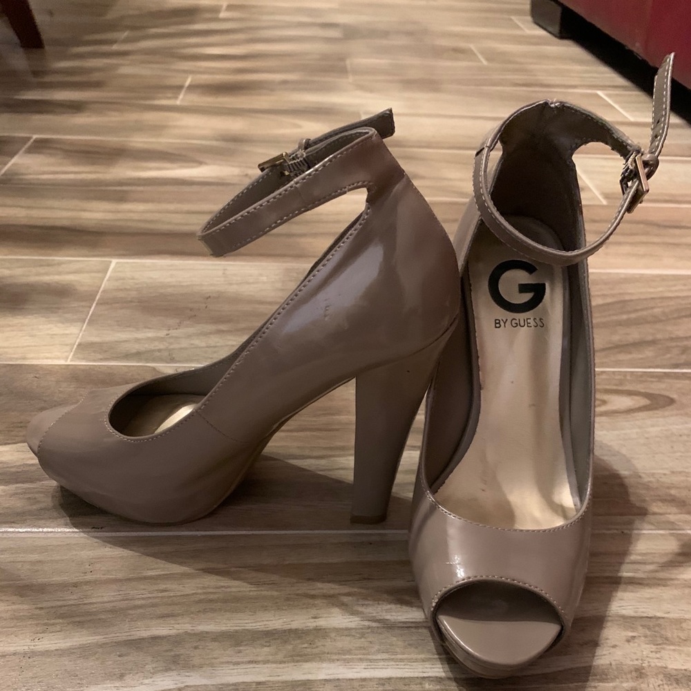 GUESS Beige Ankle Strapped Open Toe Pumps